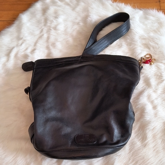 Luigi Sciorio Black Leather Shoulder Bag with Belt And Gold Buckle. Like New - Picture 3 of 8